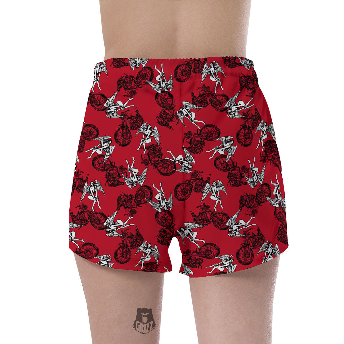 Angel And Motorcycle Print Pattern Women's Shorts-grizzshop