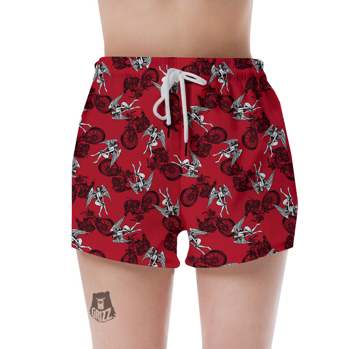 Angel And Motorcycle Print Pattern Women's Shorts-grizzshop
