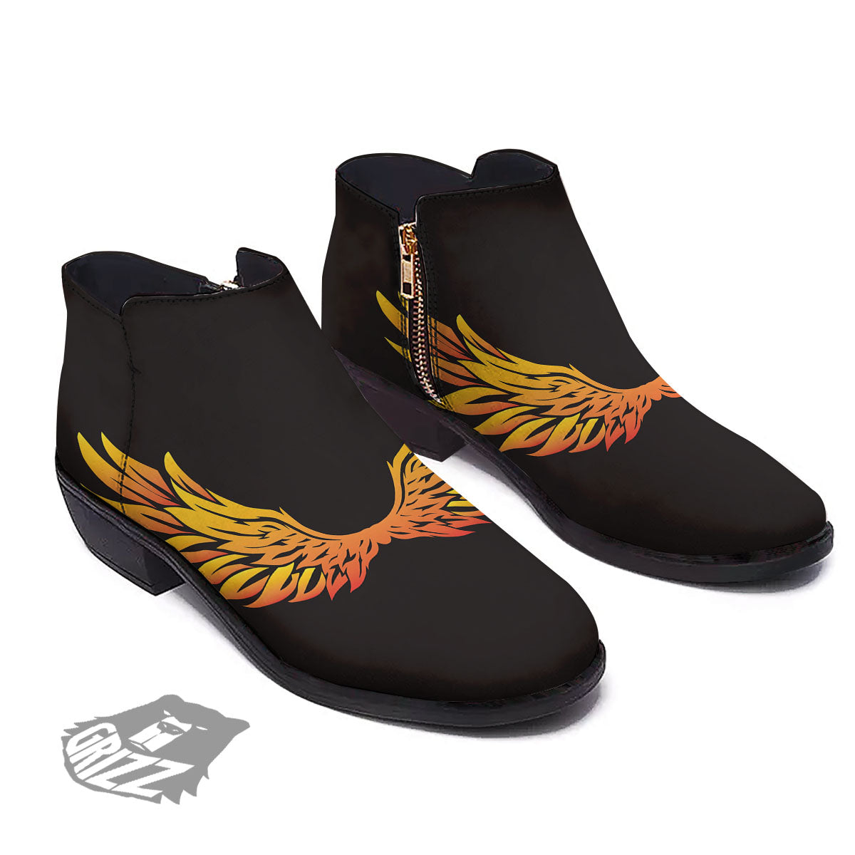 Angel Phoenix Print Ankle Boots-grizzshop