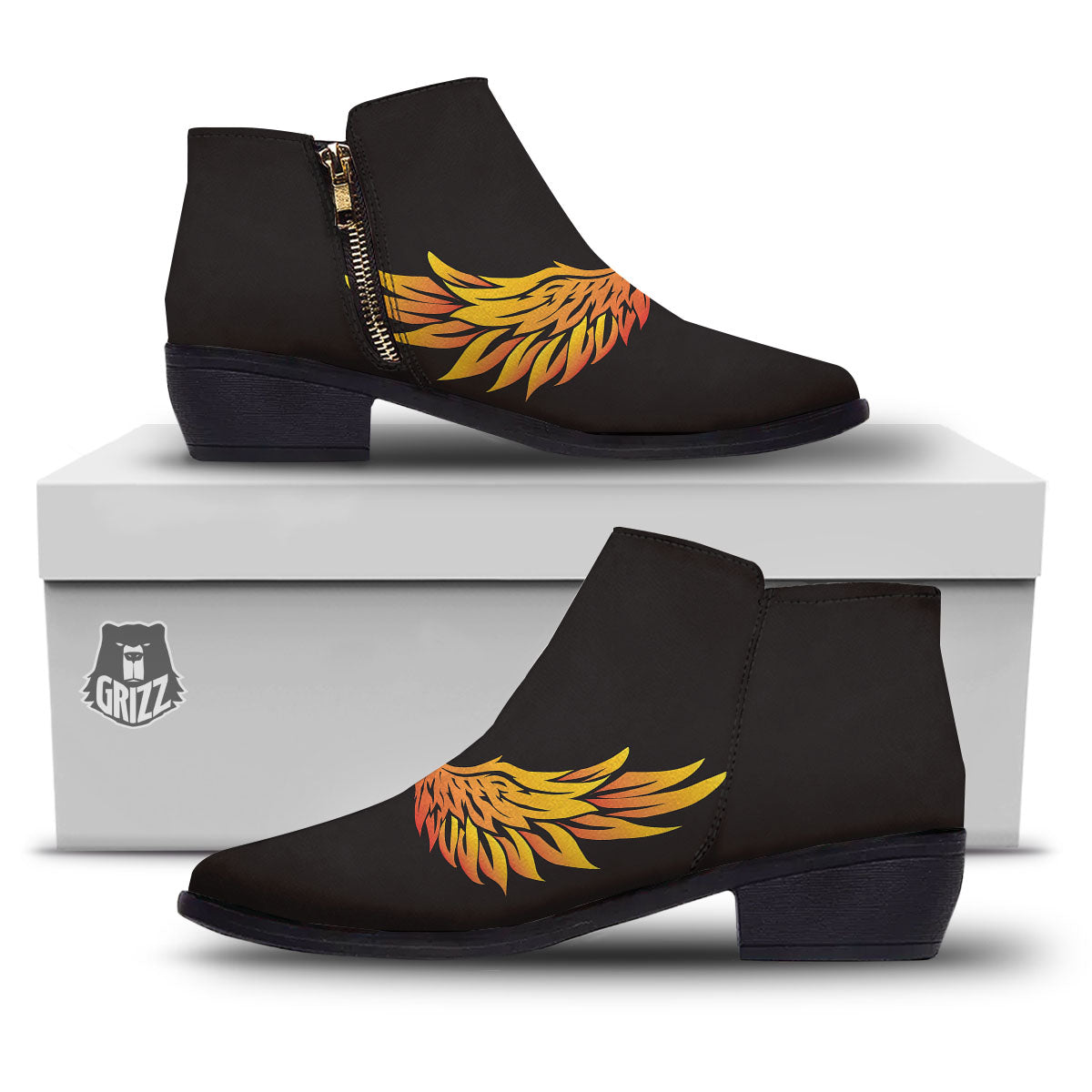 Angel Phoenix Print Ankle Boots-grizzshop