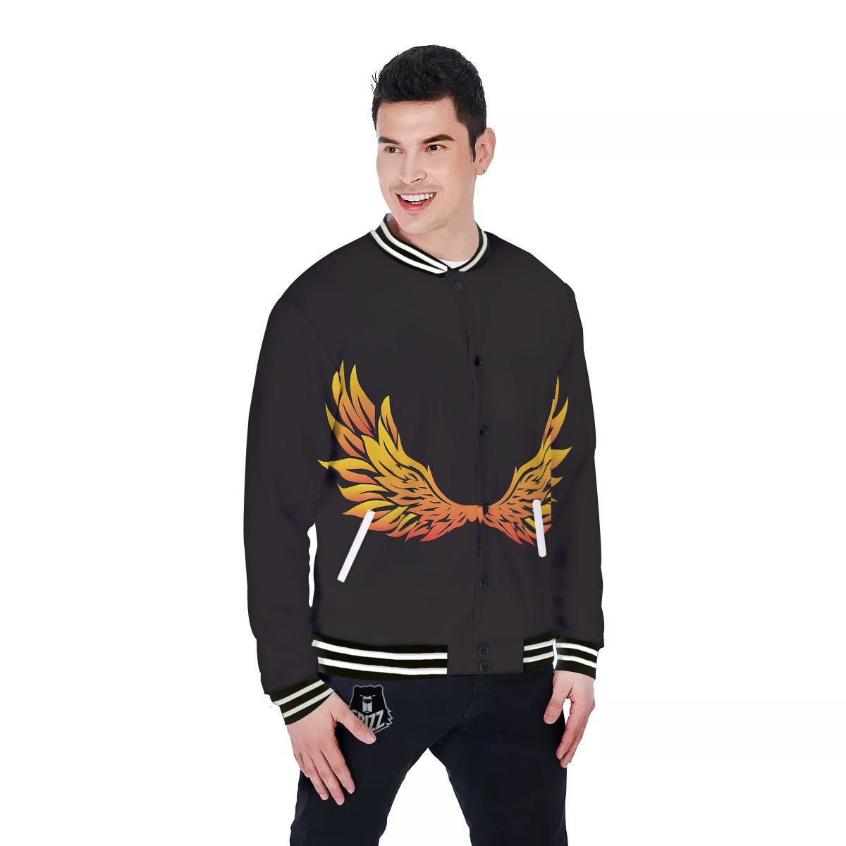 Angel Phoenix Print Baseball Jacket-grizzshop