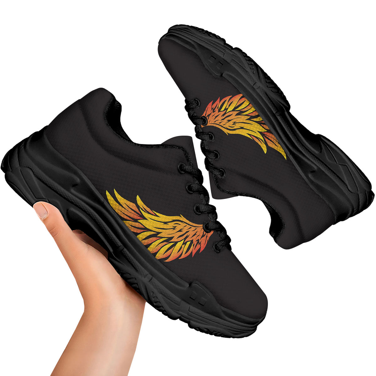 Angel Phoenix Print Black Chunky Shoes-grizzshop