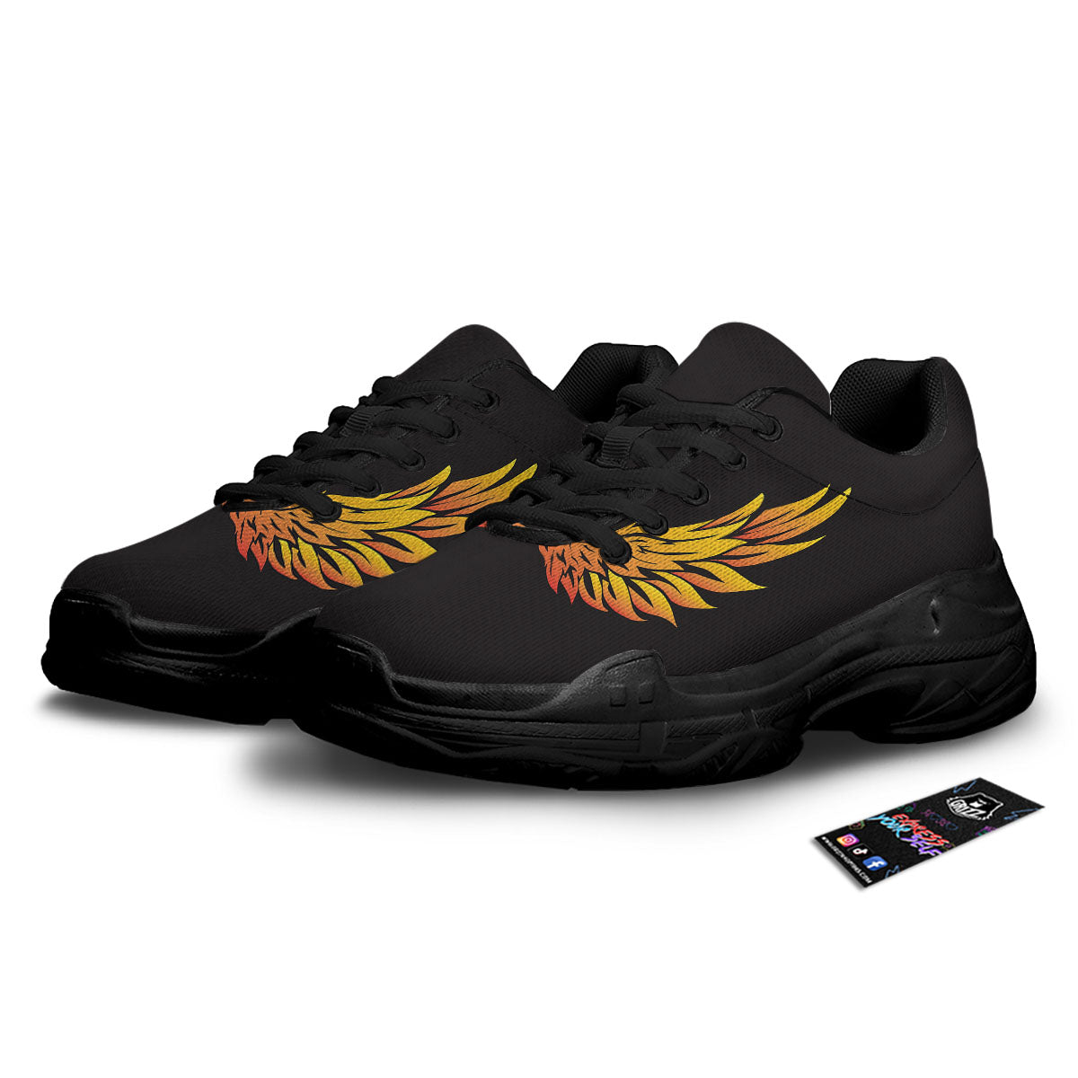 Angel Phoenix Print Black Chunky Shoes-grizzshop