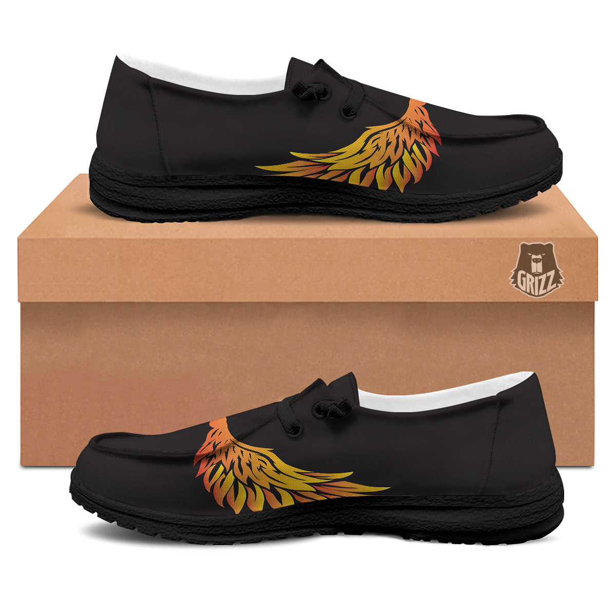 Angel Phoenix Print Black Loafers-grizzshop