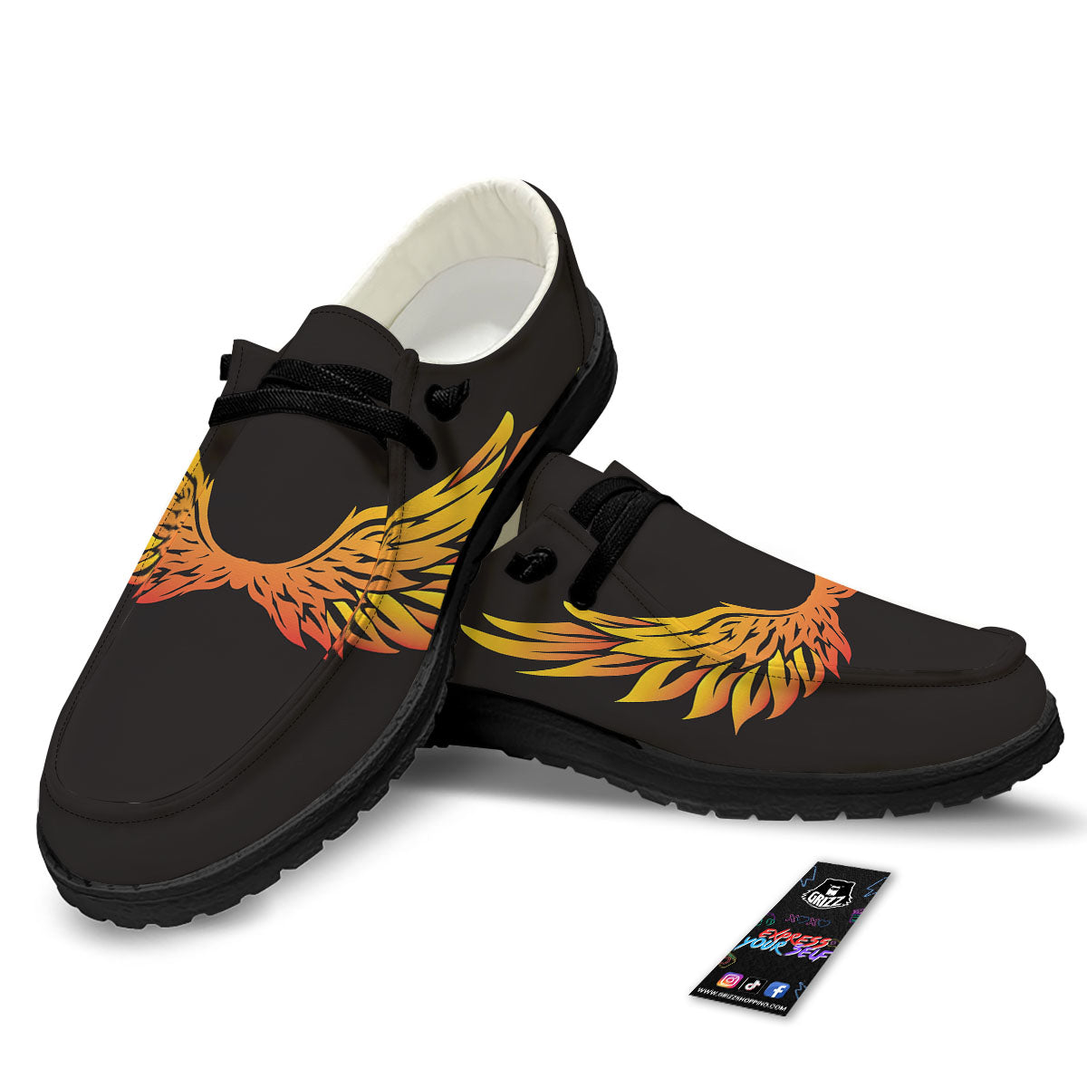 Angel Phoenix Print Black Loafers-grizzshop