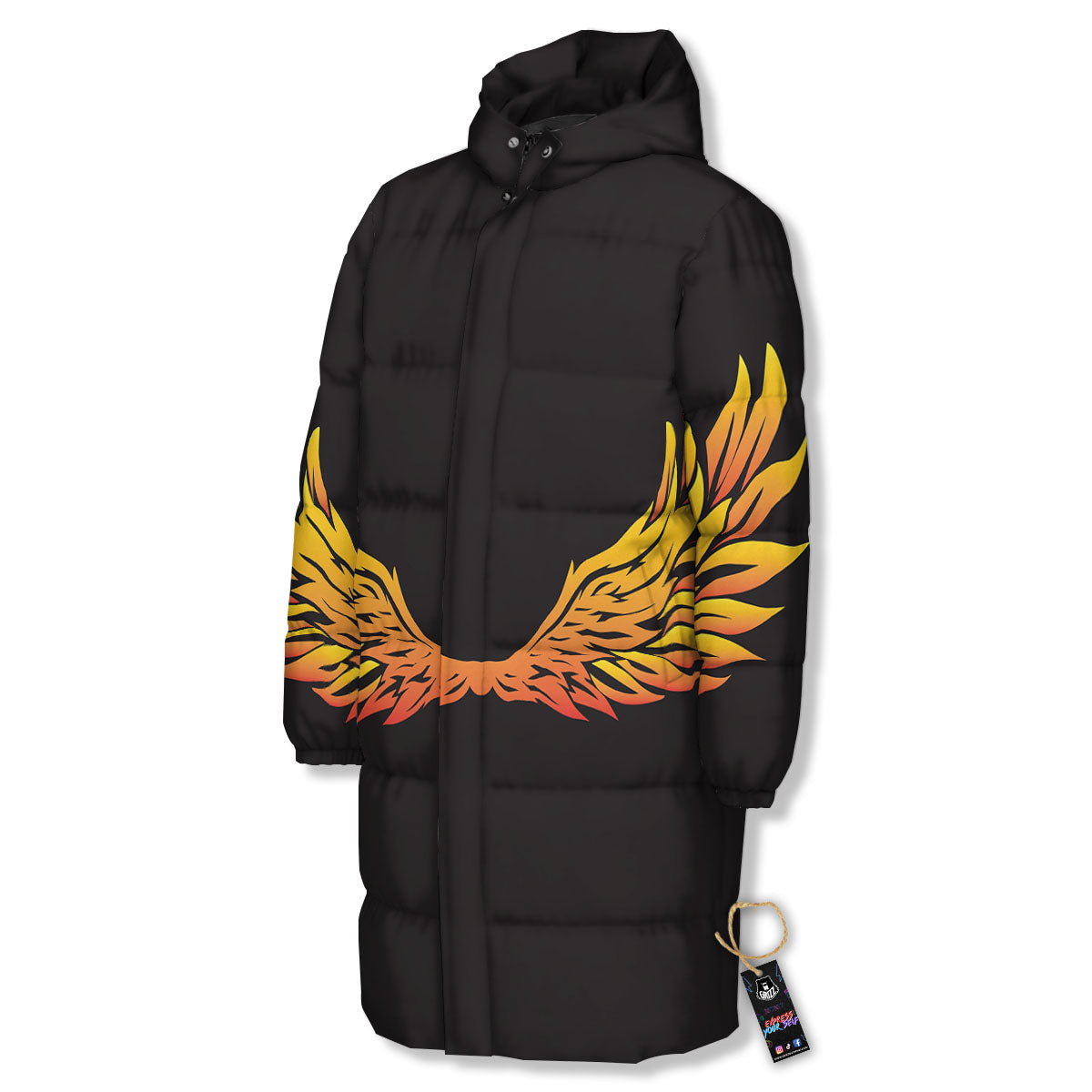 Angel Phoenix Print Long Down Jacket-grizzshop
