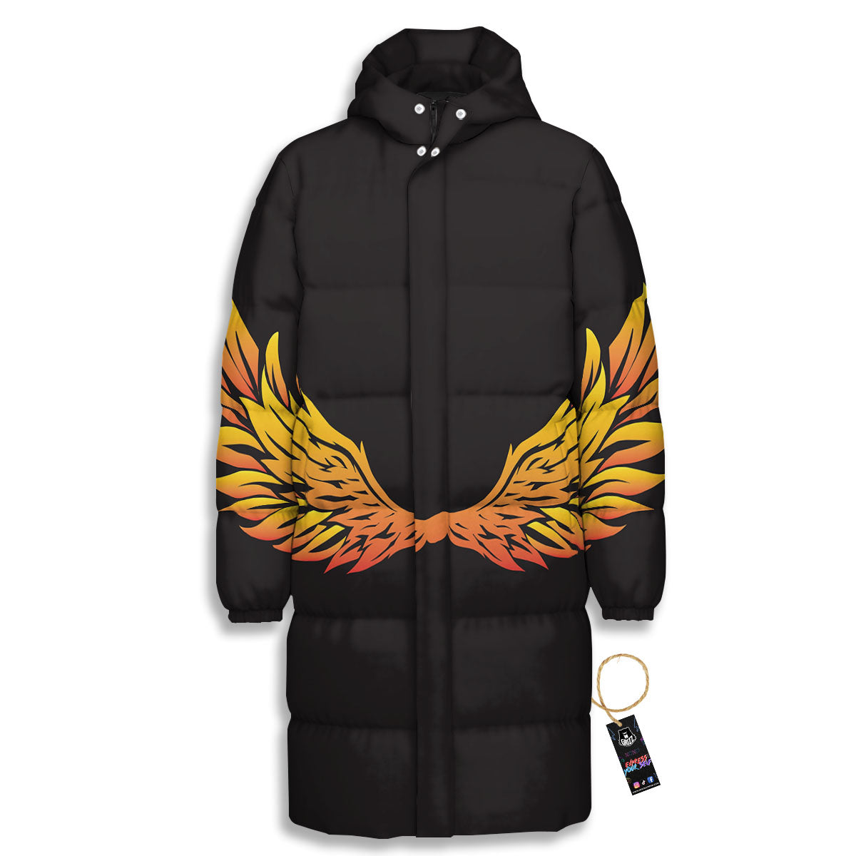 Angel Phoenix Print Long Down Jacket-grizzshop
