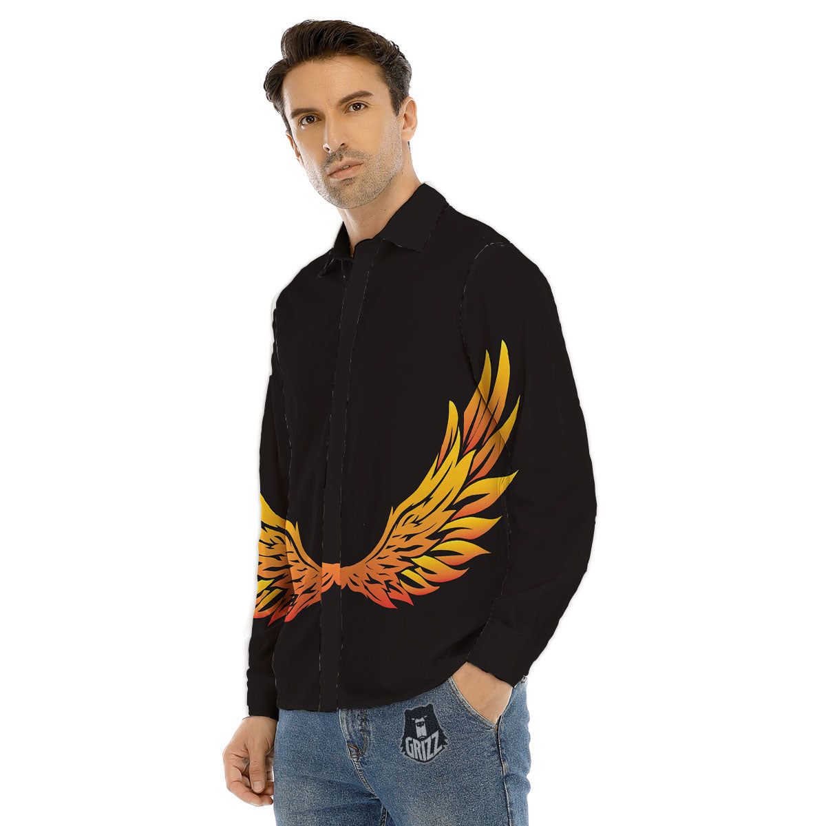 Angel Phoenix Print Men's Dress Shirts-grizzshop