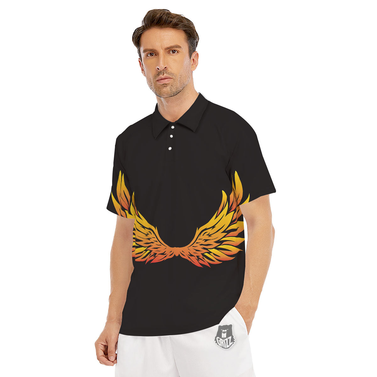 Angel Phoenix Print Men's Golf Shirts-grizzshop