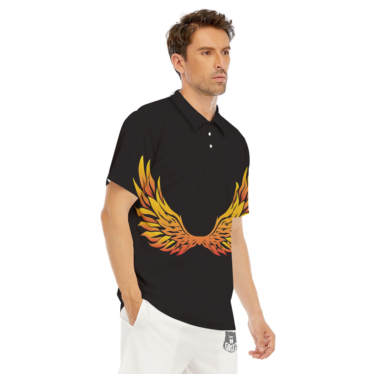 Angel Phoenix Print Men's Golf Shirts-grizzshop
