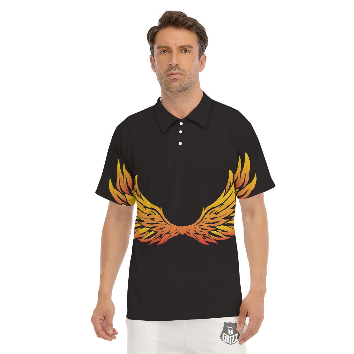 Angel Phoenix Print Men's Golf Shirts-grizzshop