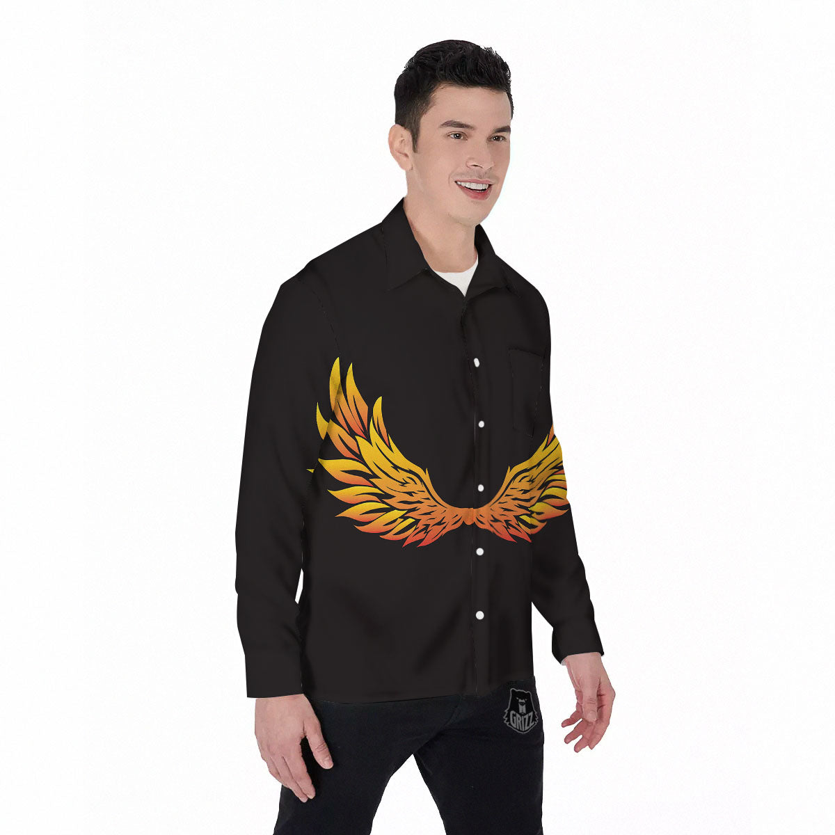 Angel Phoenix Print Men's Long Sleeve Shirts-grizzshop