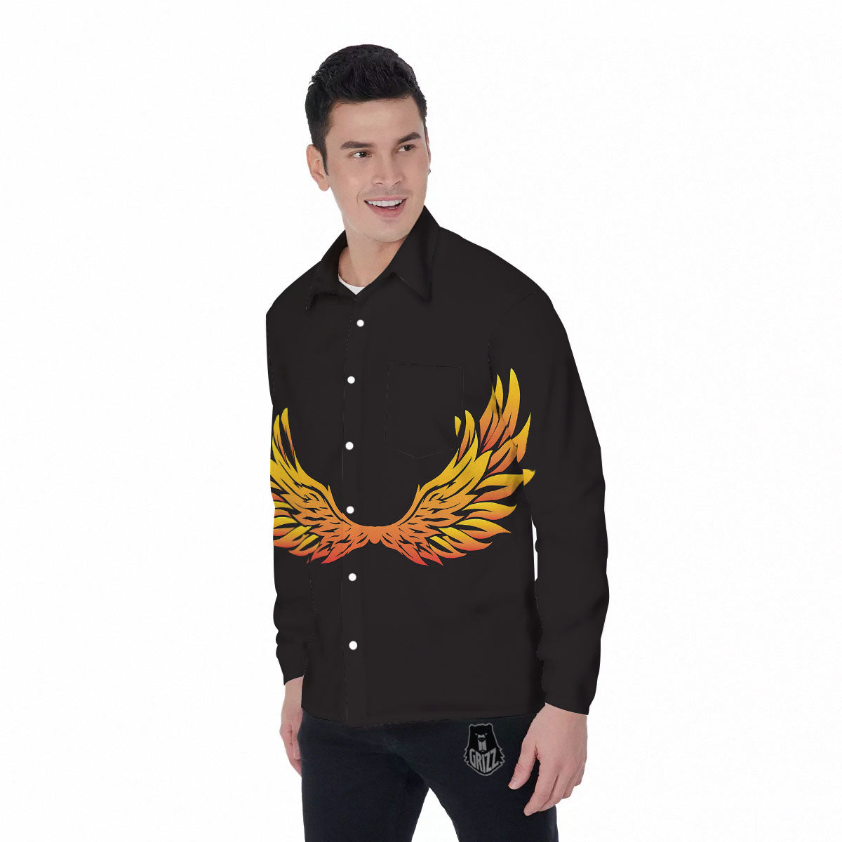 Angel Phoenix Print Men's Long Sleeve Shirts-grizzshop