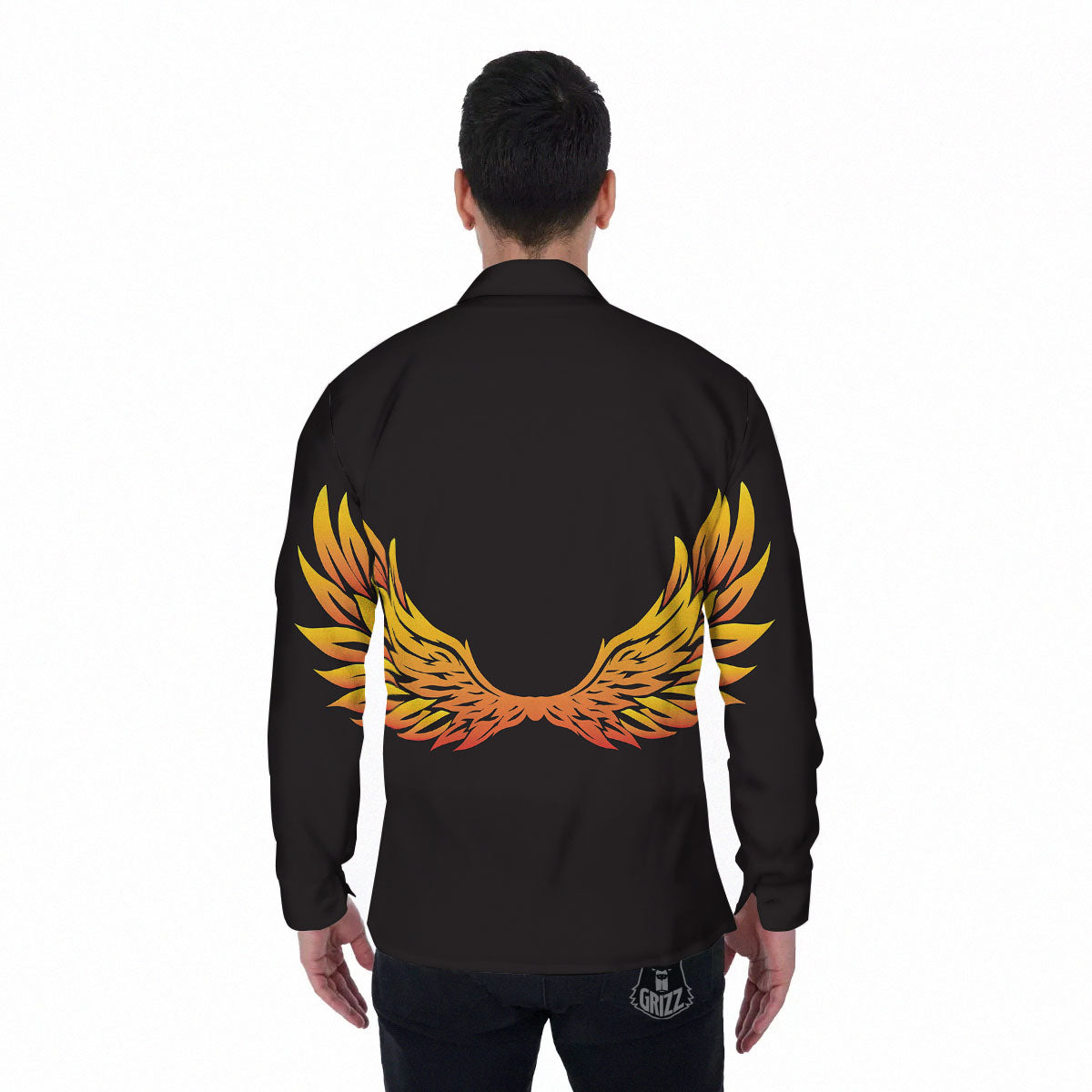 Angel Phoenix Print Men's Long Sleeve Shirts-grizzshop