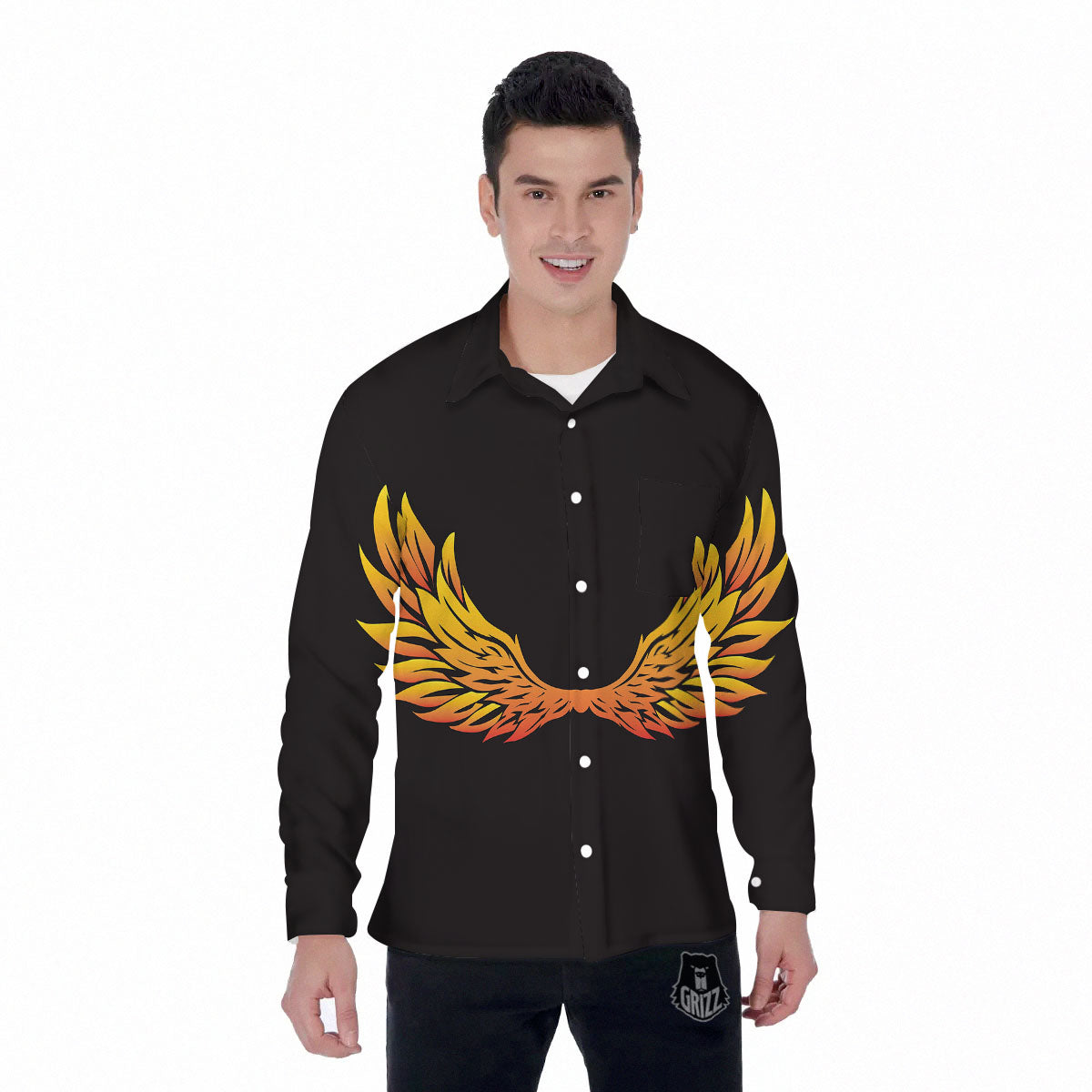 Angel Phoenix Print Men's Long Sleeve Shirts-grizzshop