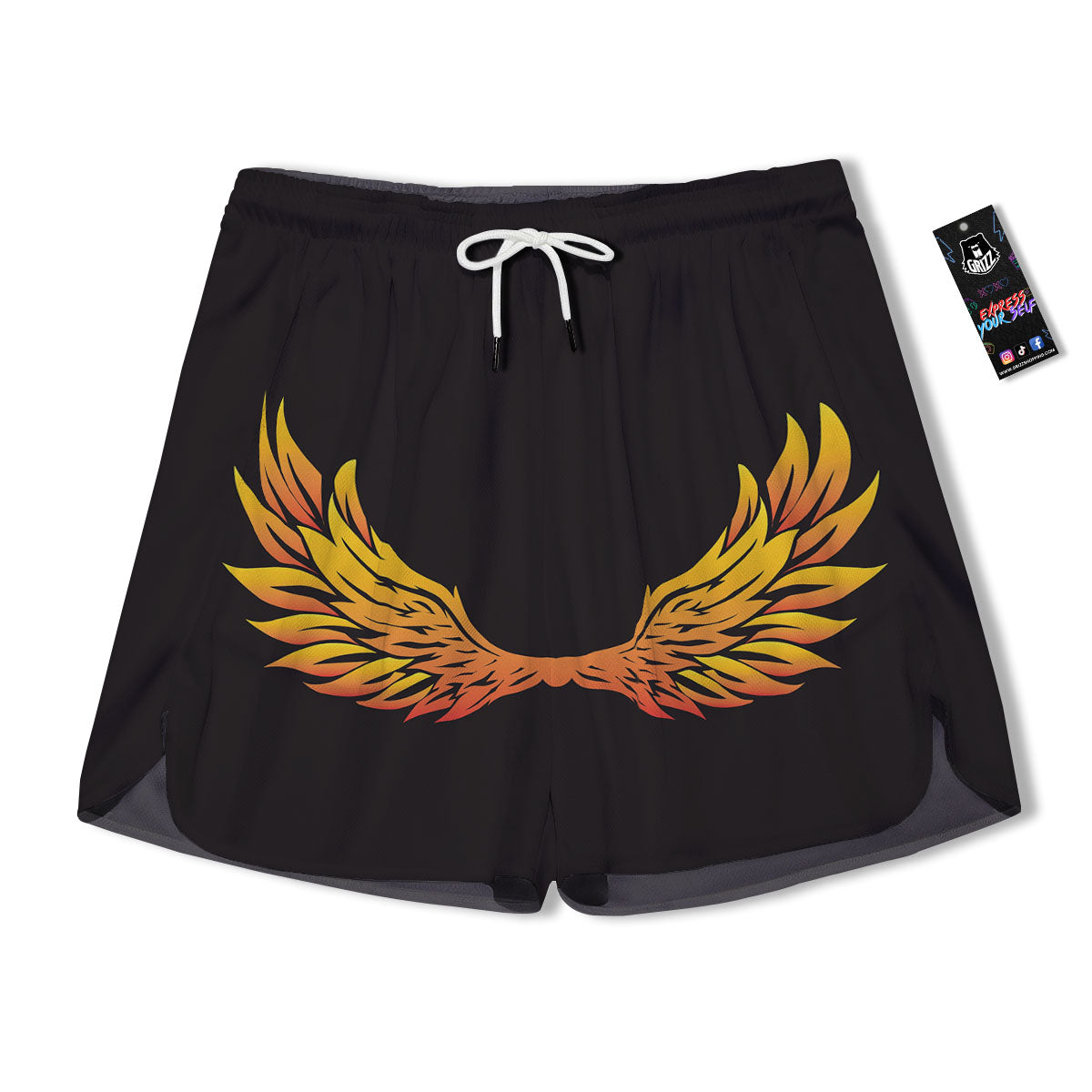 Angel Phoenix Print Men's Running Shorts-grizzshop