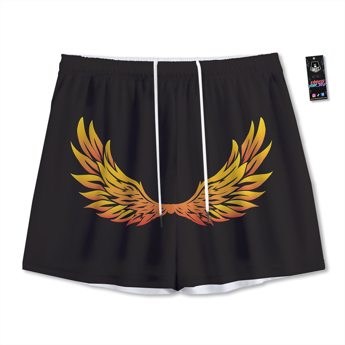 Angel Phoenix Print Mesh Shorts