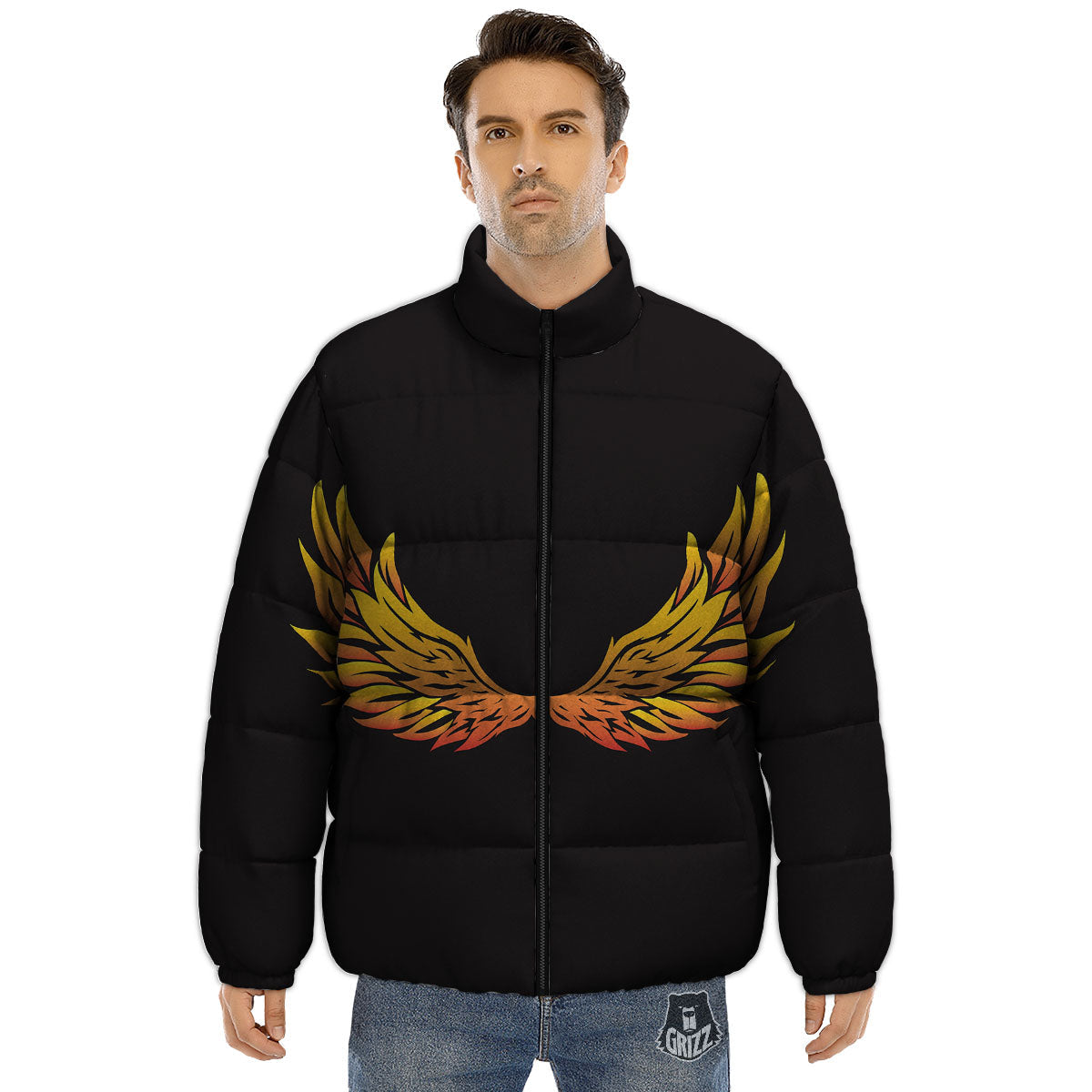 Angel Phoenix Print Puffer Jacket-grizzshop