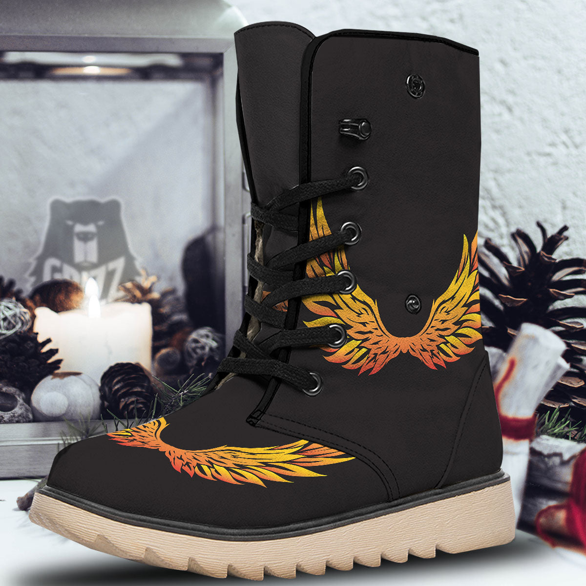 Angel Phoenix Print Snow Boots-grizzshop