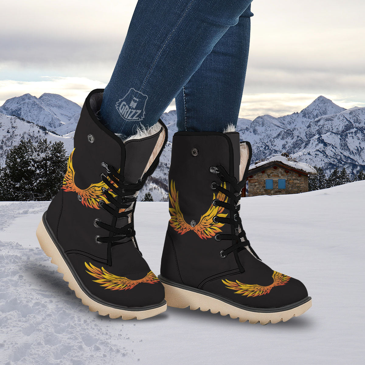 Angel Phoenix Print Snow Boots-grizzshop