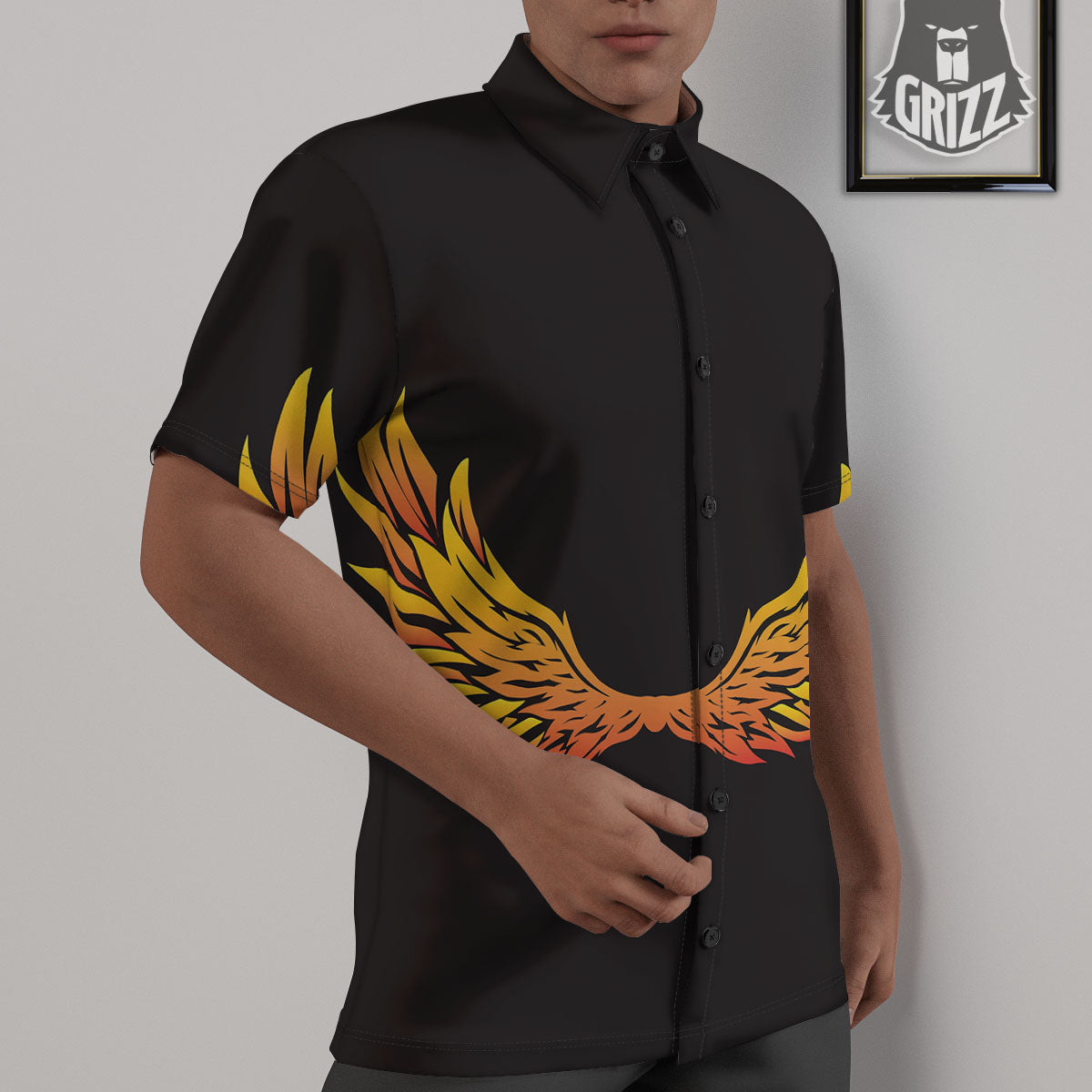Angel Phoenix Print Untucked Shirts-grizzshop