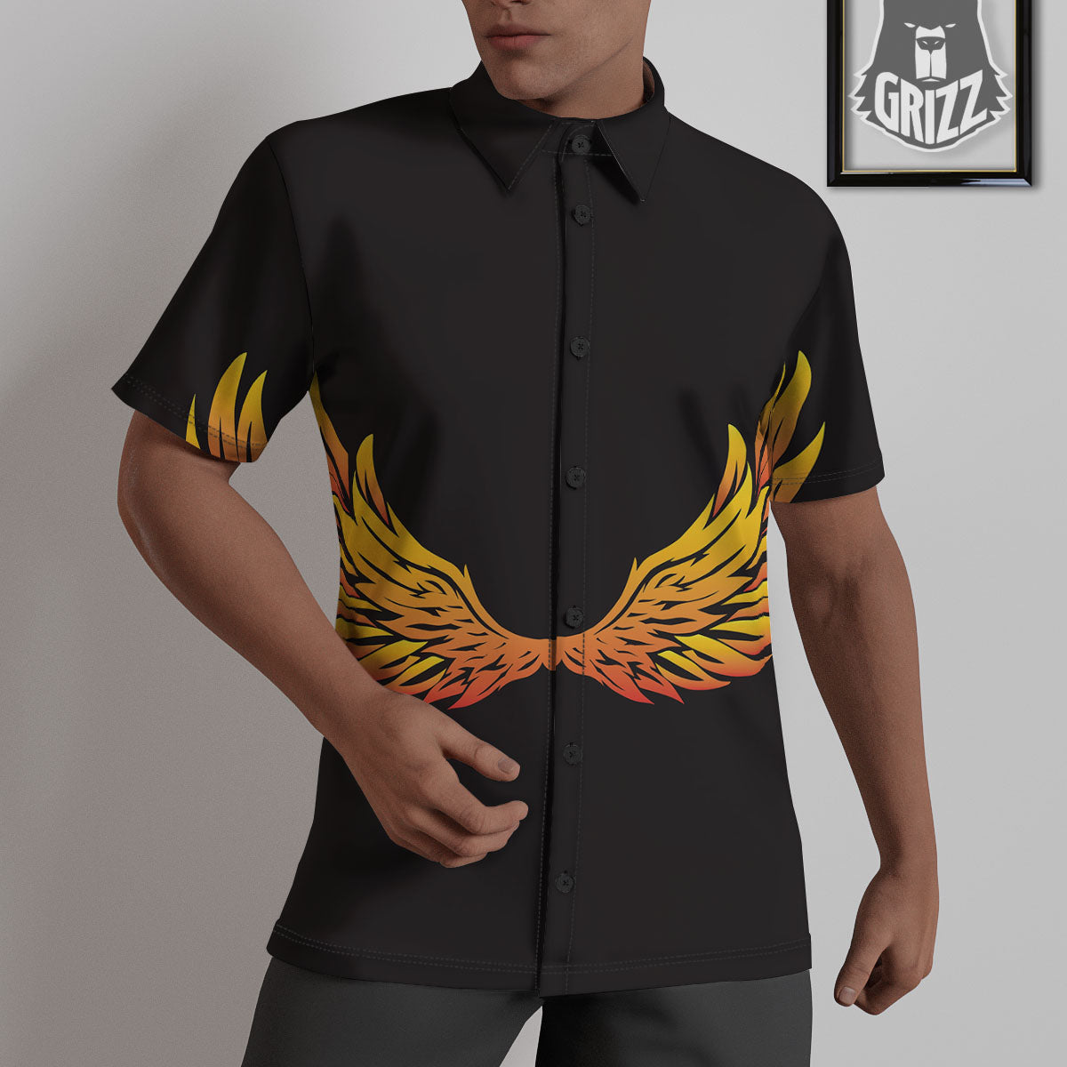 Angel Phoenix Print Untucked Shirts-grizzshop