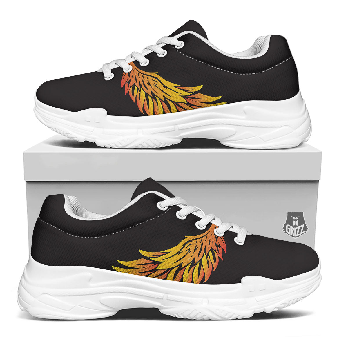 Angel Phoenix Print White Chunky Shoes-grizzshop