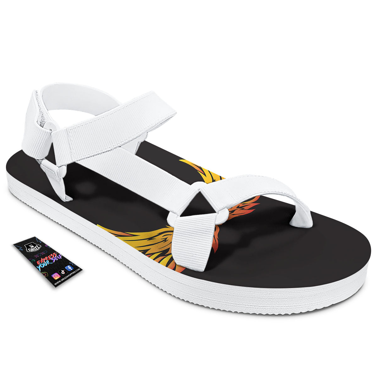 Angel Phoenix Print White Open Toe Sandals-grizzshop