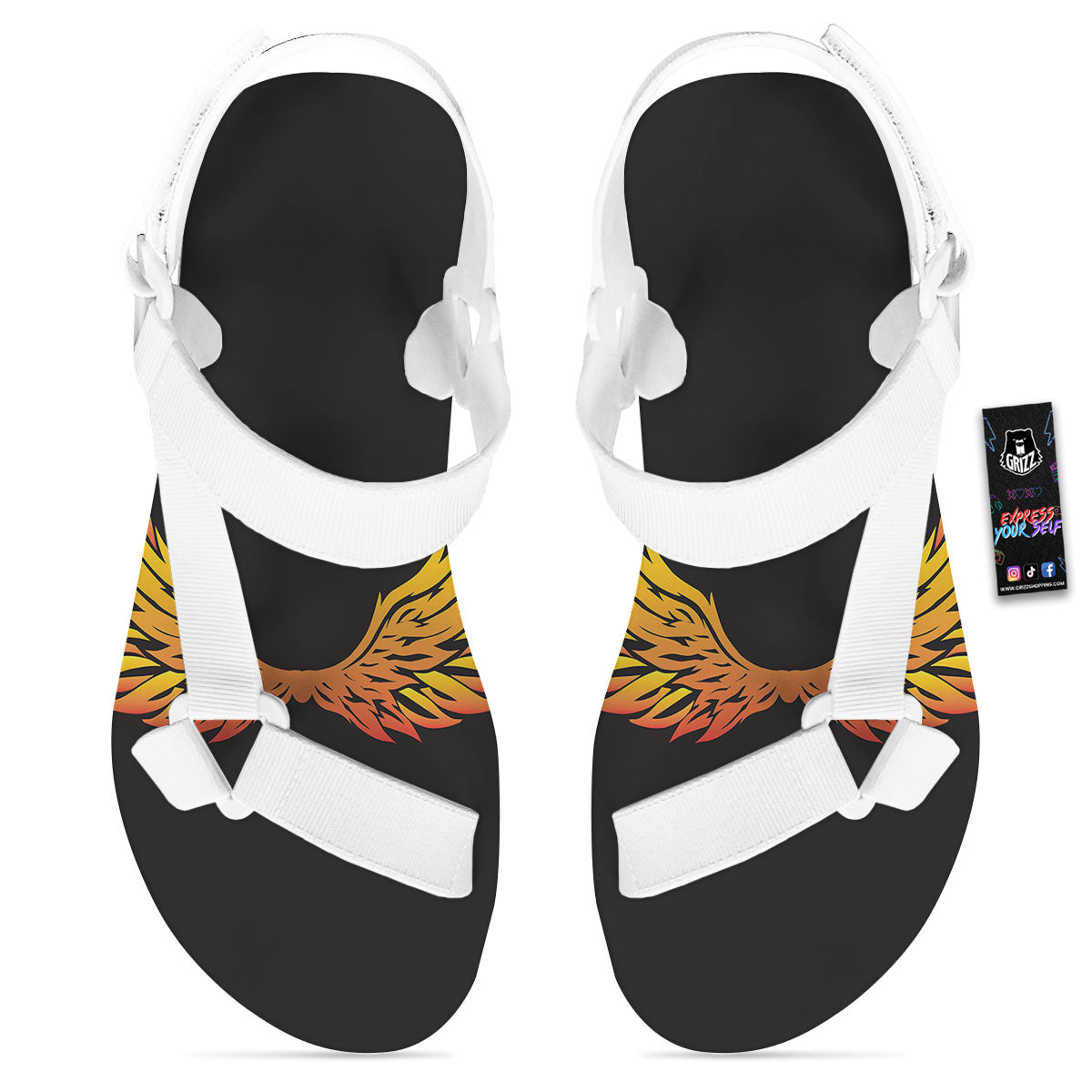 Angel Phoenix Print White Open Toe Sandals-grizzshop