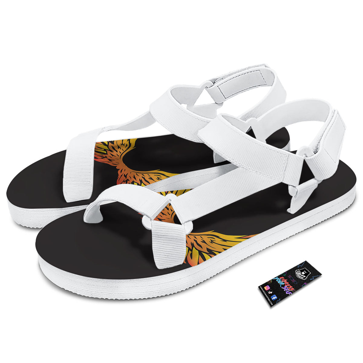 Angel Phoenix Print White Open Toe Sandals-grizzshop
