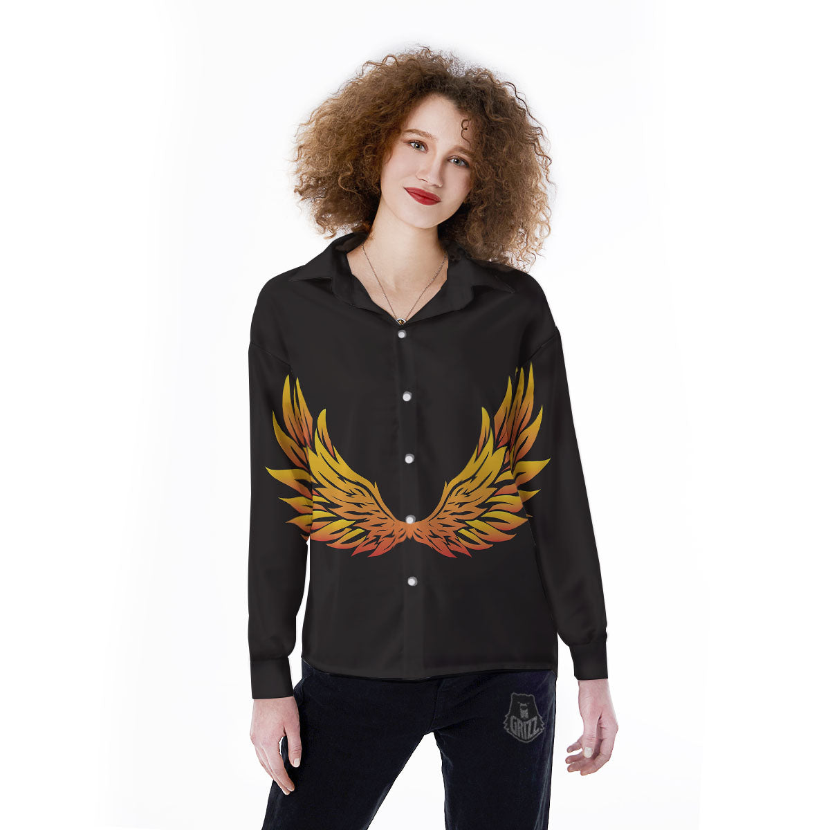 Angel Phoenix Print Women's Long Sleeve Shirts-grizzshop