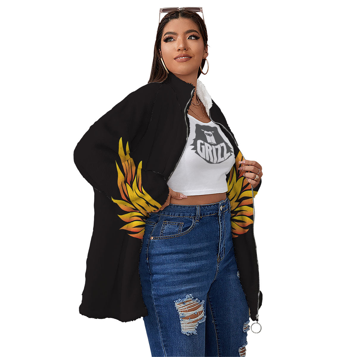 Angel Phoenix Print Women's Sherpa Jacket-grizzshop