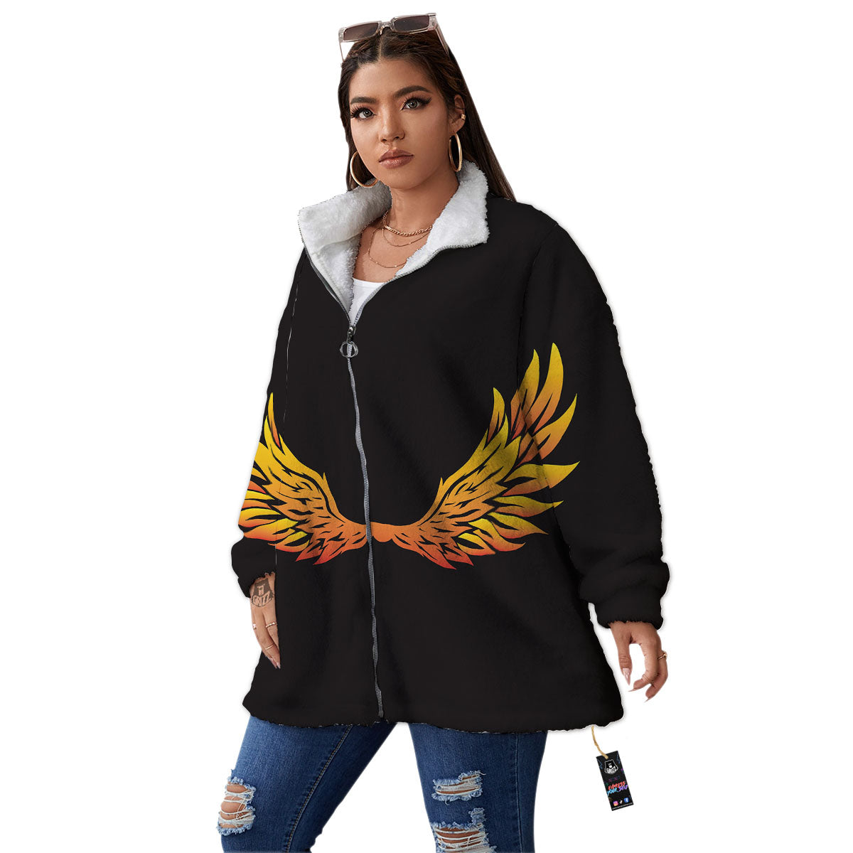Angel Phoenix Print Women's Sherpa Jacket-grizzshop