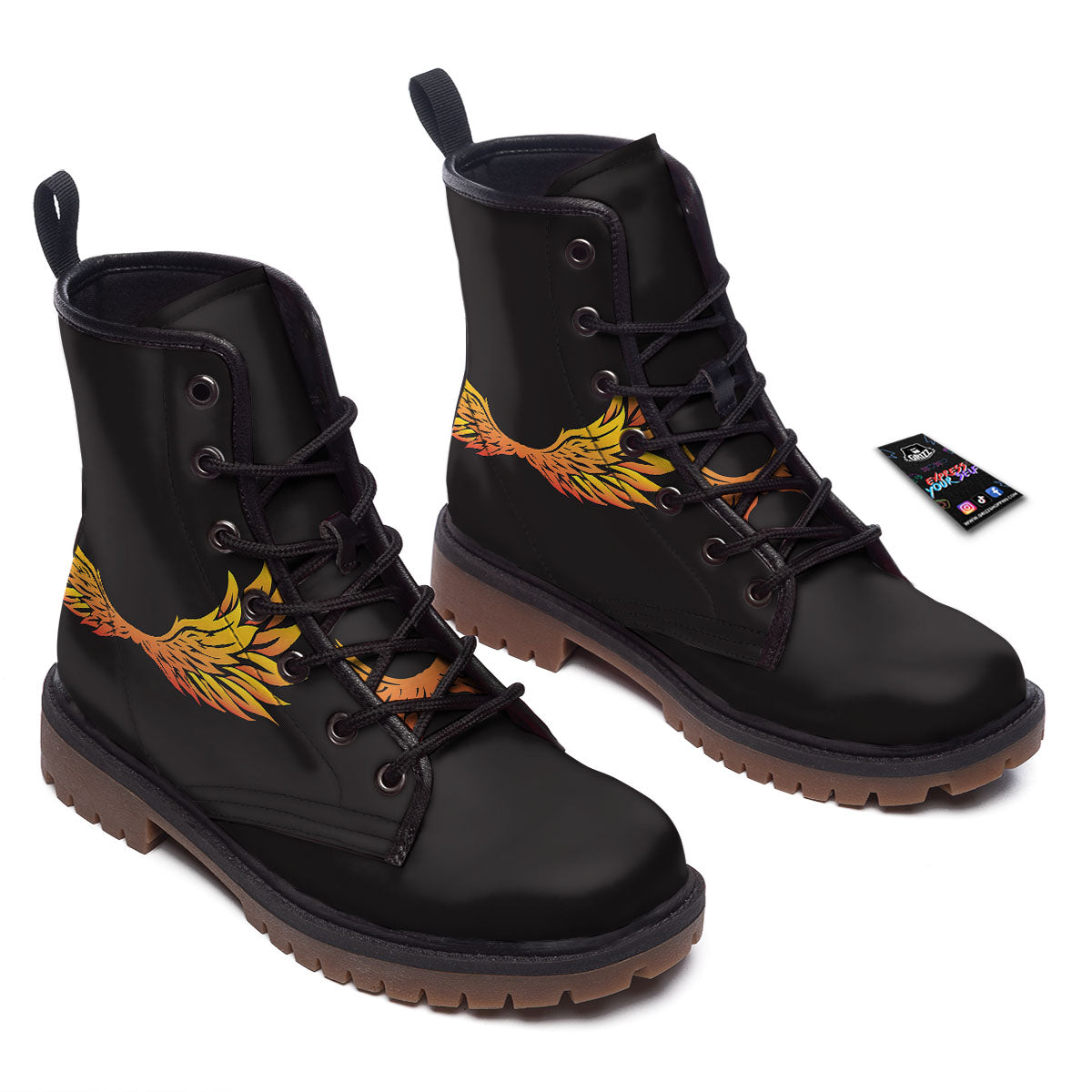 Angel Phoenix Print Work Boots-grizzshop