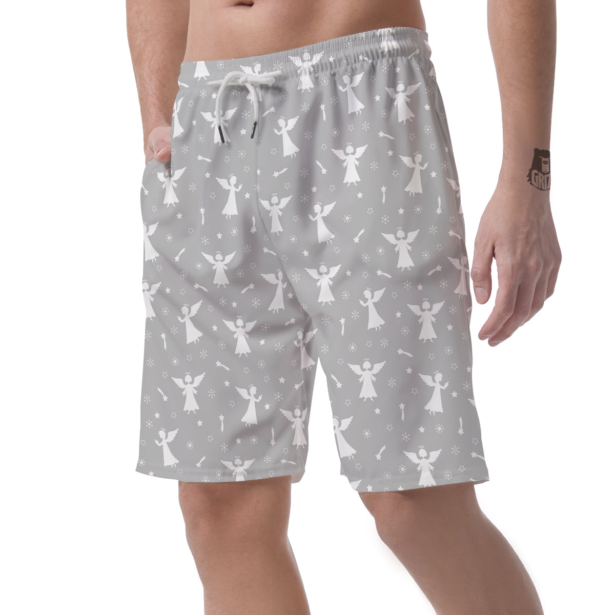 Angel Print Pattern Men's Shorts-grizzshop