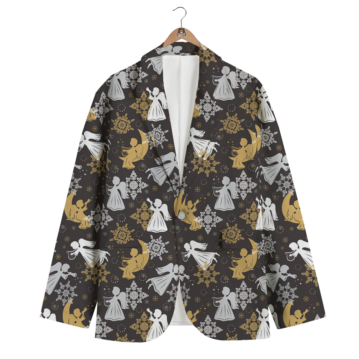 Angel Snowflake Print Pattern Men's Blazer-grizzshop