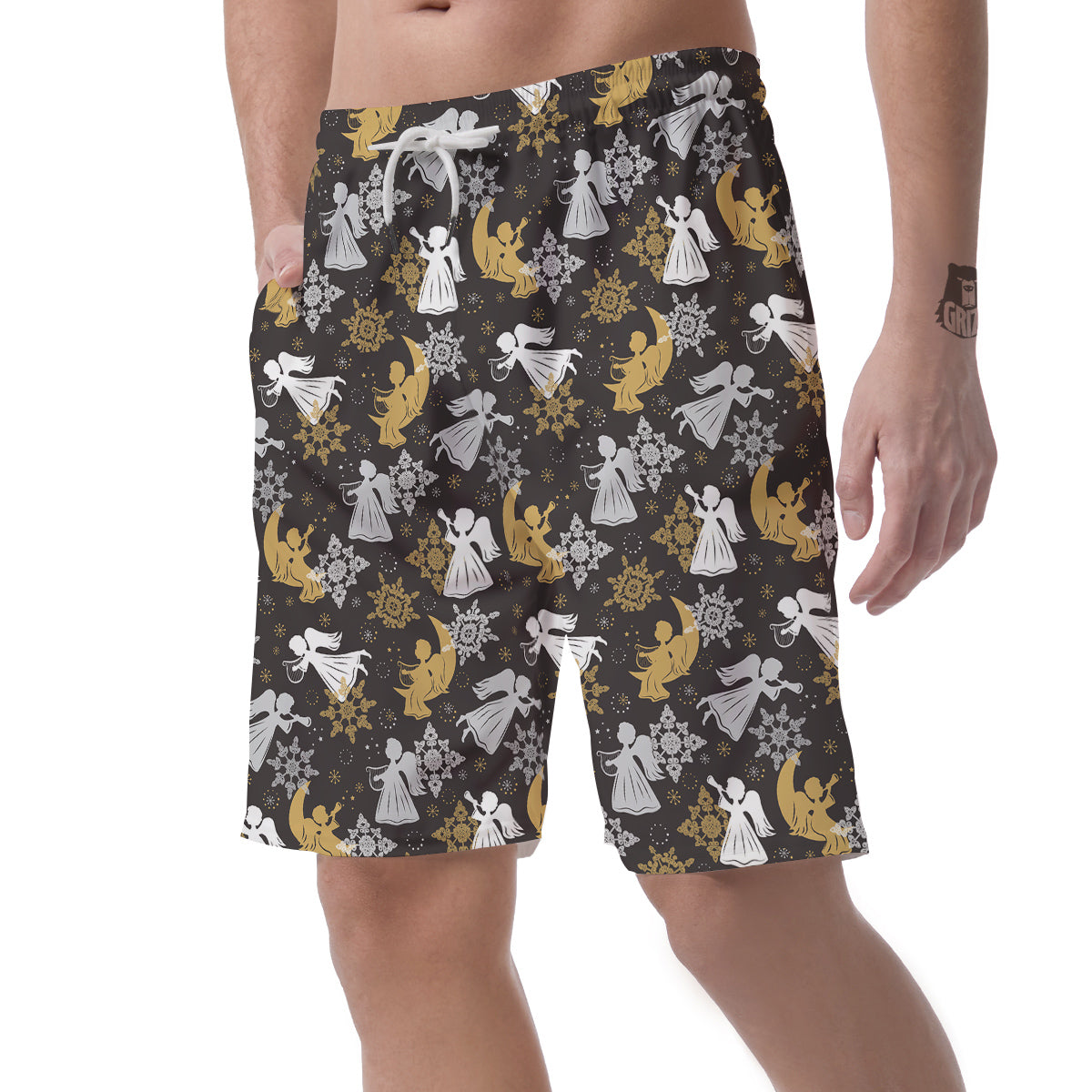 Angel Snowflake Print Pattern Men's Shorts-grizzshop