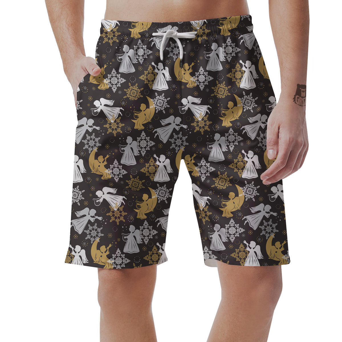 Angel Snowflake Print Pattern Men's Shorts-grizzshop