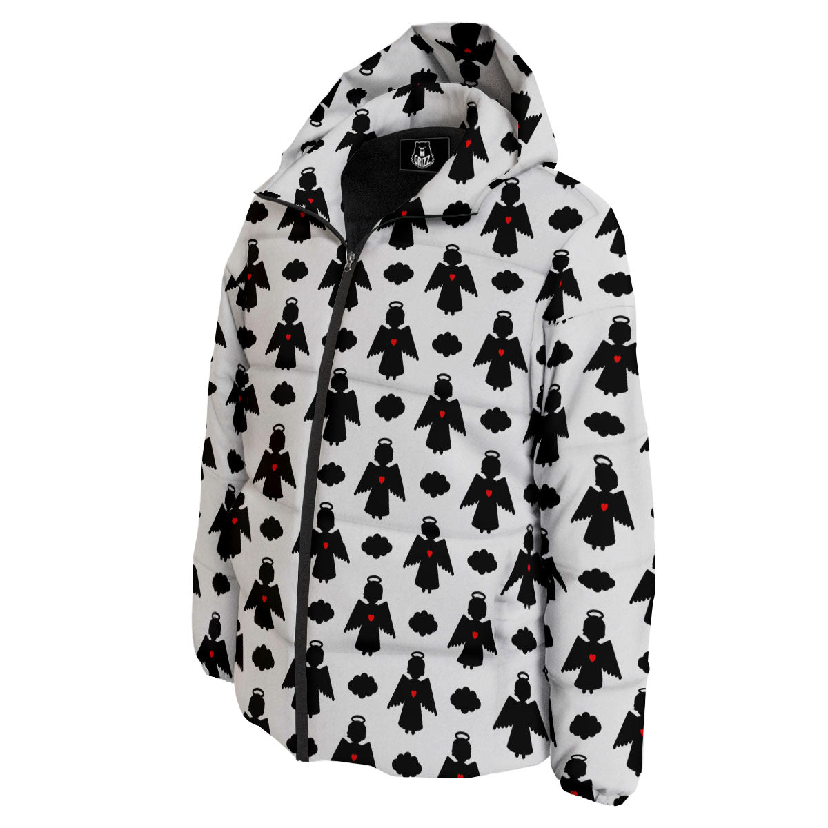 Angel White And Black Print Pattern Down Jacket-grizzshop
