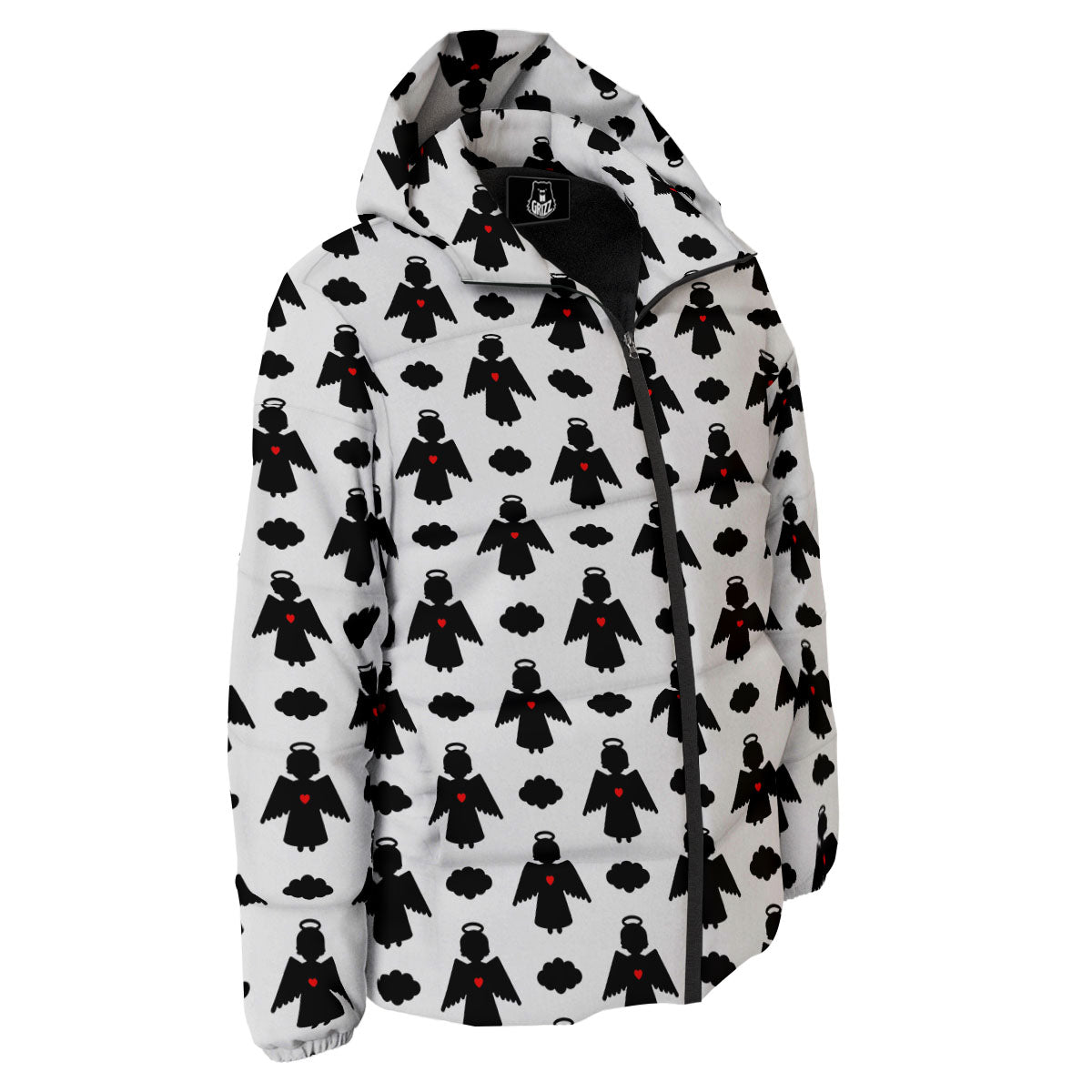 Angel White And Black Print Pattern Down Jacket-grizzshop