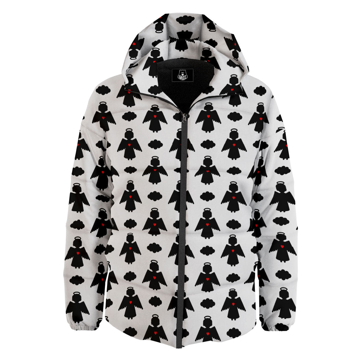 Angel White And Black Print Pattern Down Jacket-grizzshop