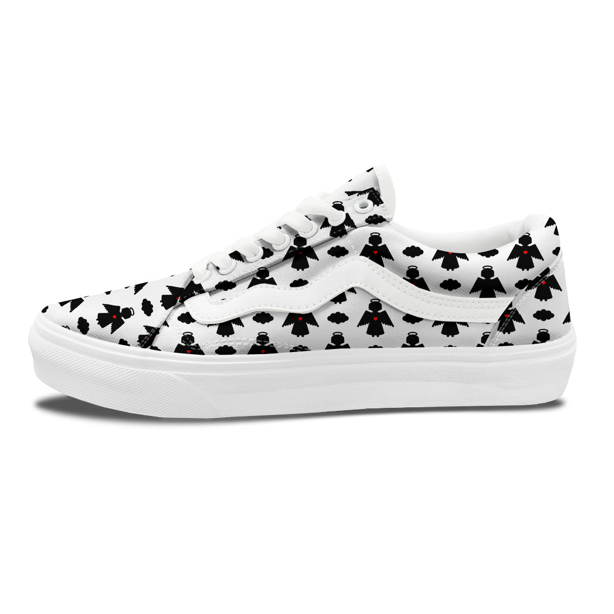 Angel White And Black Print Pattern Skate Shoes-grizzshop