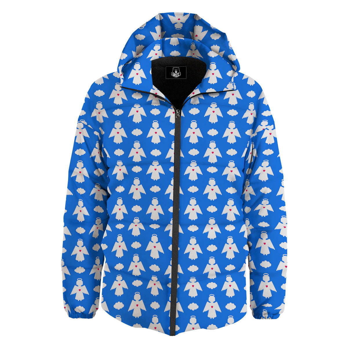 Angel White And Blue Print Pattern Down Jacket-grizzshop
