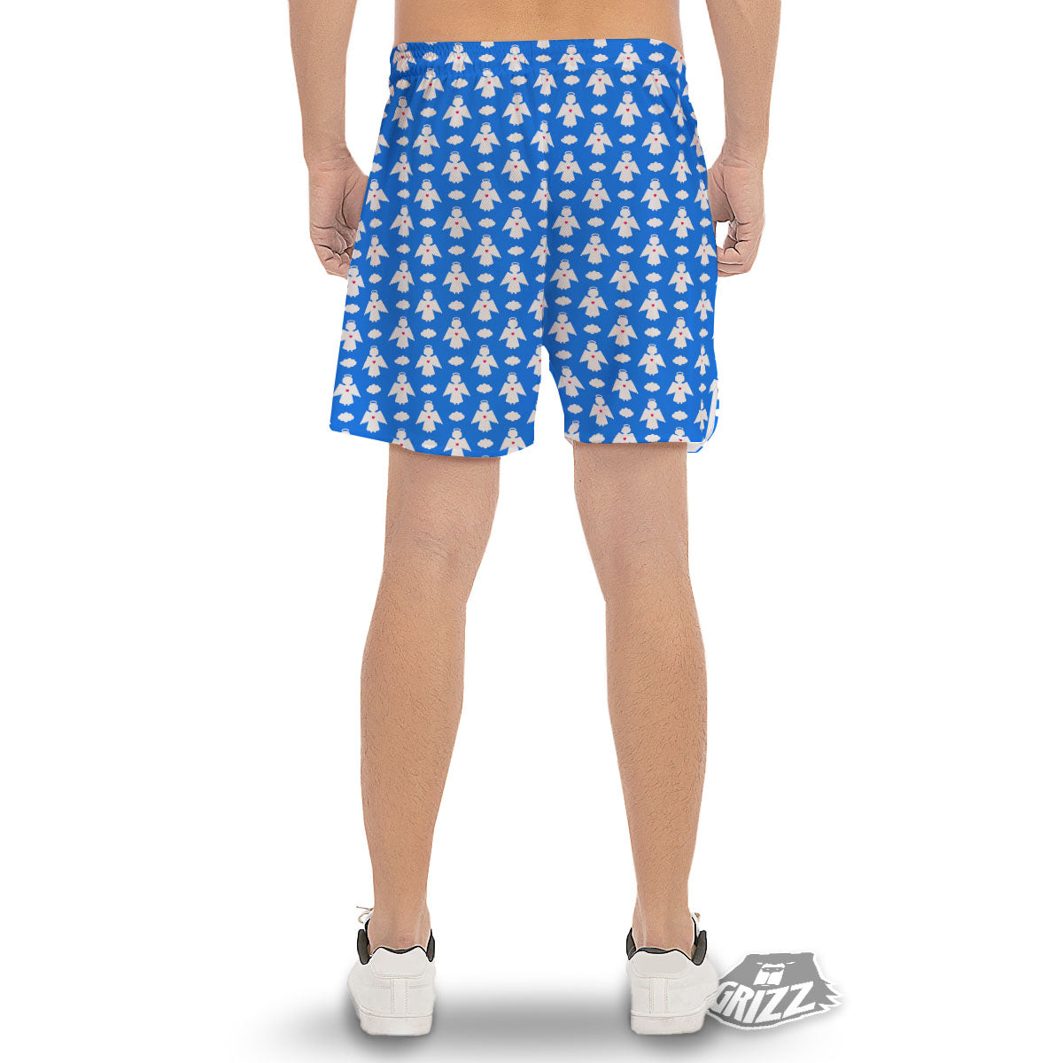 Angel White And Blue Print Pattern Men's Gym Shorts-grizzshop
