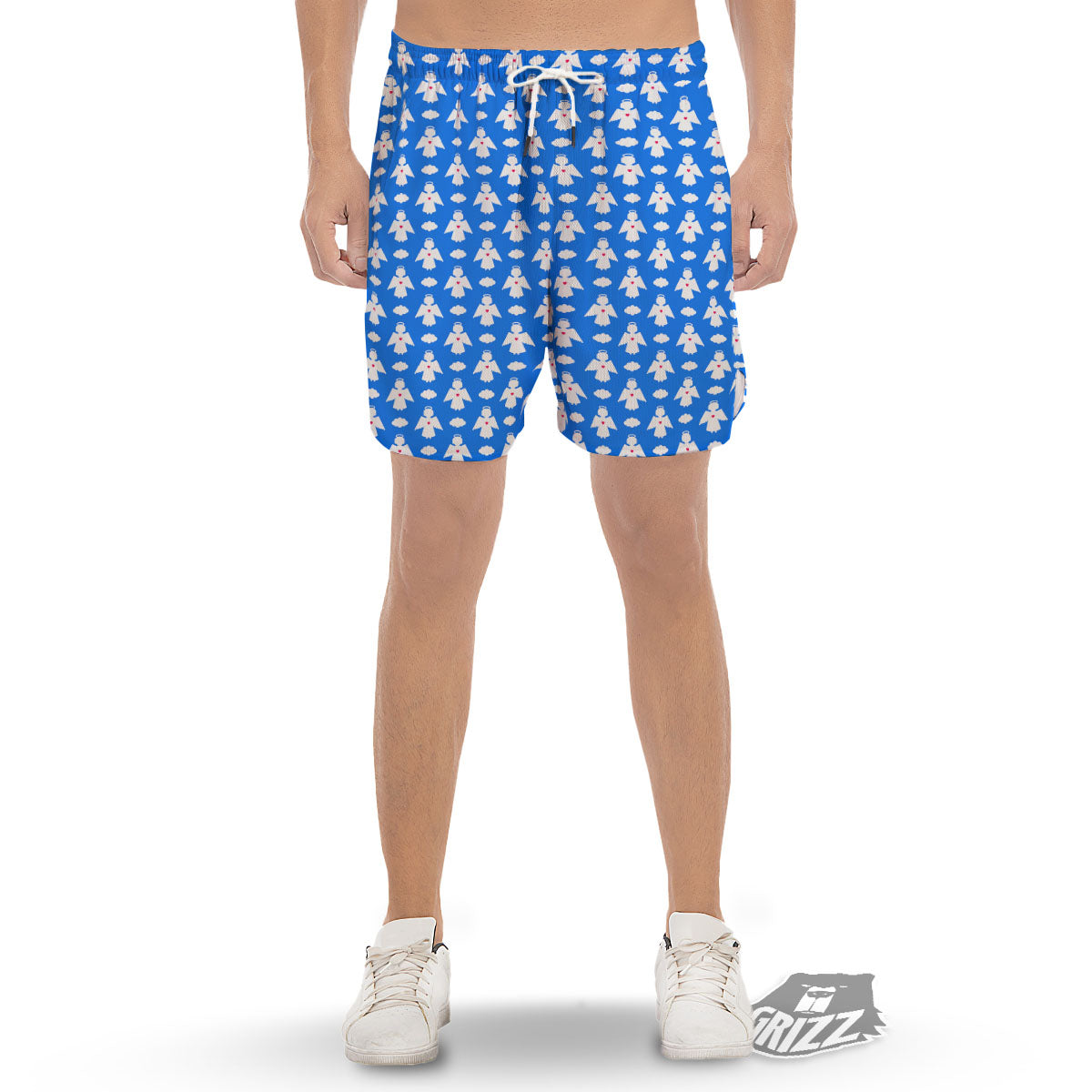 Angel White And Blue Print Pattern Men's Gym Shorts-grizzshop