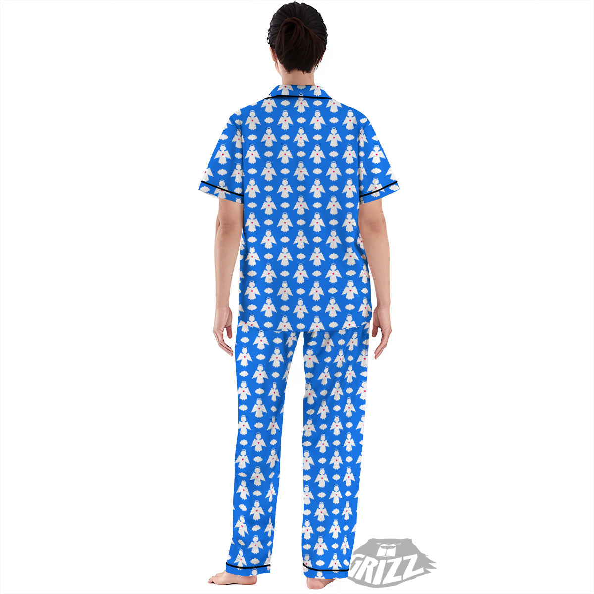 Angel White And Blue Print Pattern Women's Pajamas Set-grizzshop