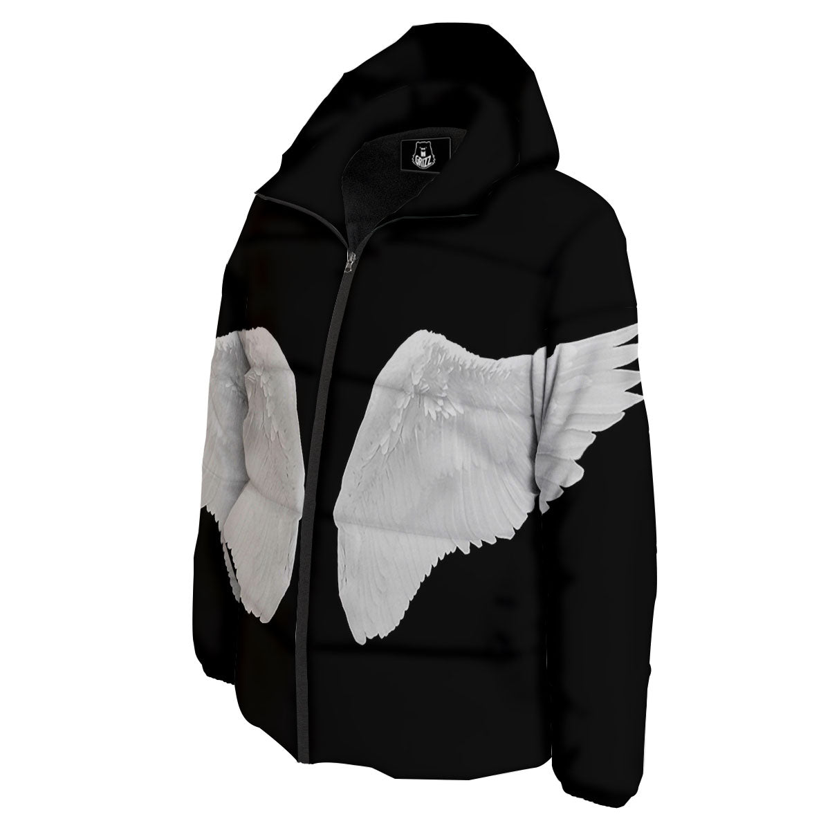Angel Wings White Print Down Jacket-grizzshop