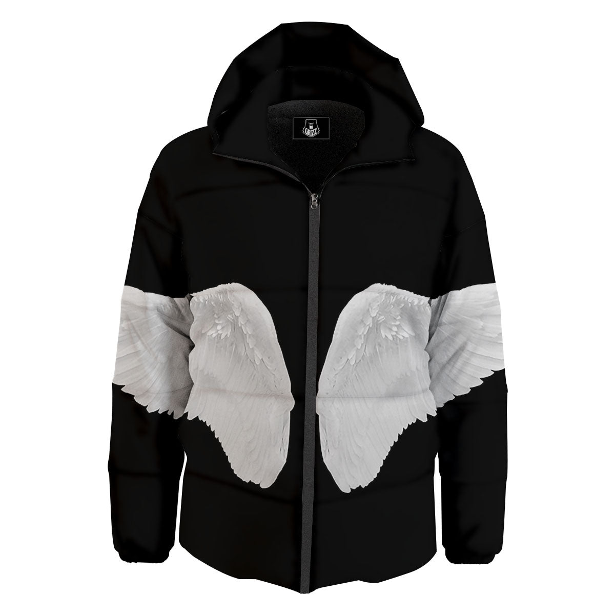 Angel Wings White Print Down Jacket-grizzshop