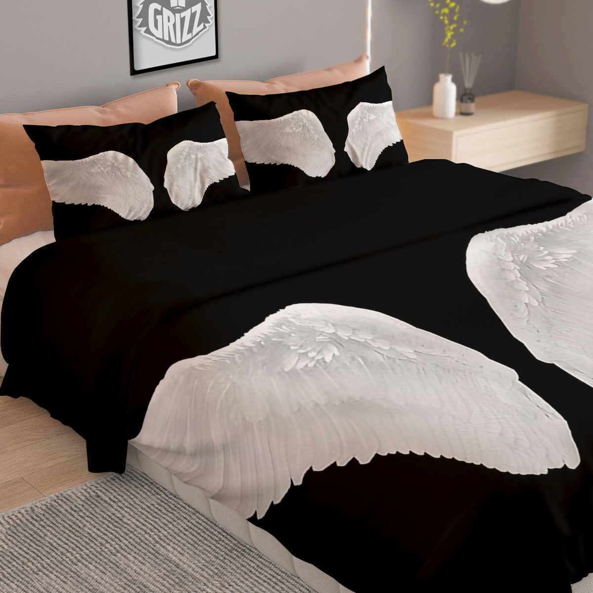 Angel Wings White Print Duvet Cover Bedding Set