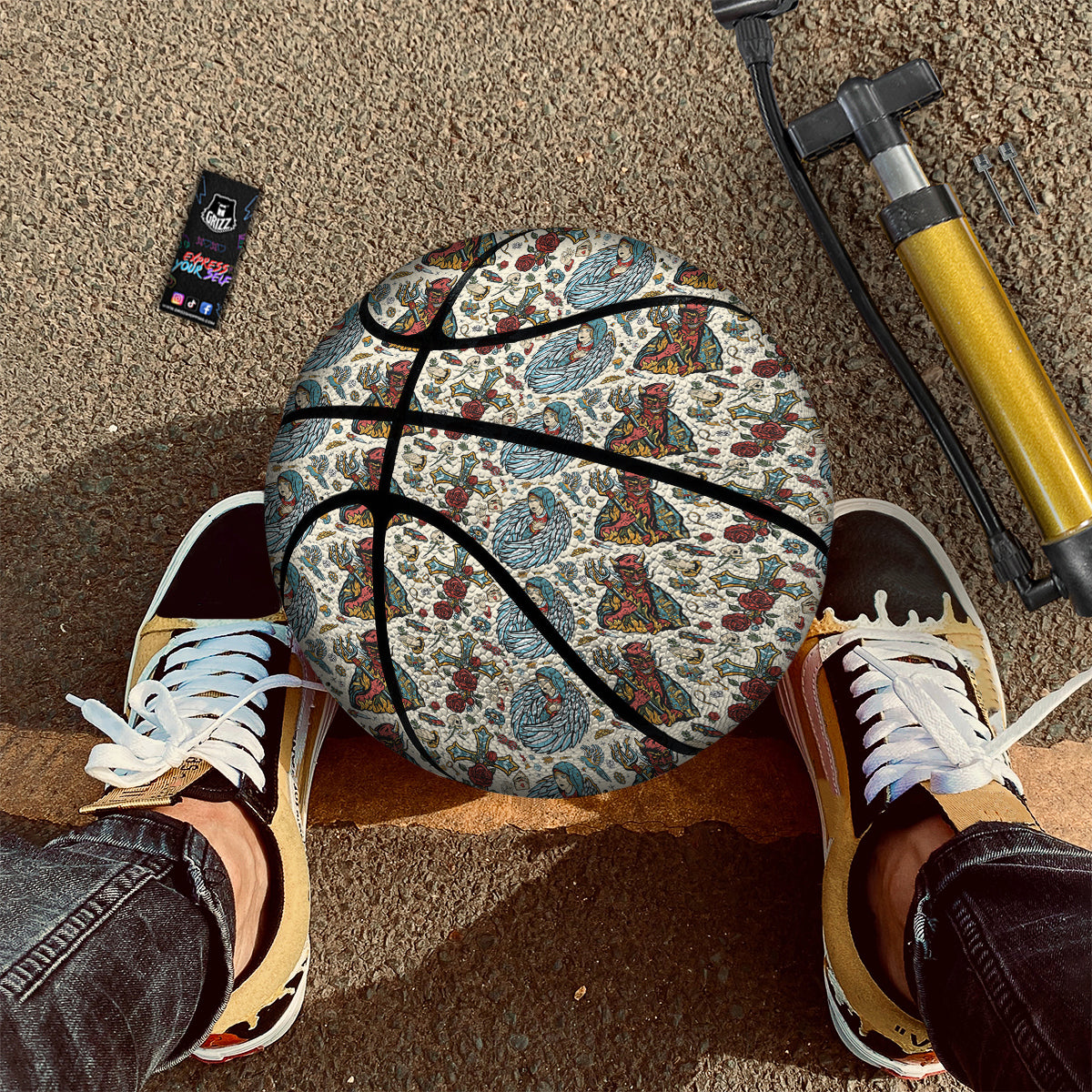 Angel And Demon Old School Tattoo Print Pattern Basketball